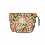 Necessaire DelaMur Estampado Bege e Laranja | Bolsa Cosmética Feminina com Fecho