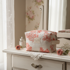 Necessaire DelaMur Pequeno Toile de Jouy Coral | Bolsa Cosmética com Fecho e Pega