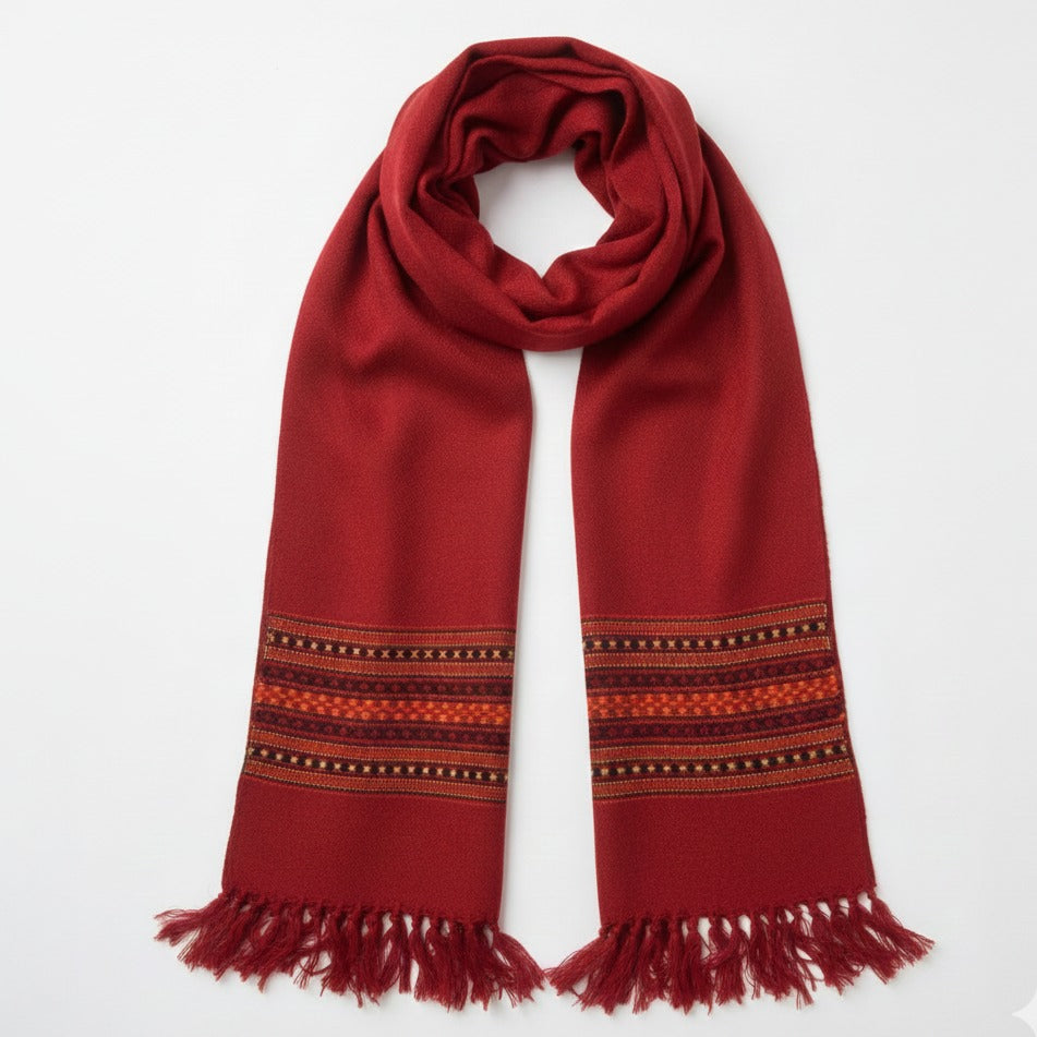Pashmina Artesanal em Lã de Merino Vermelha