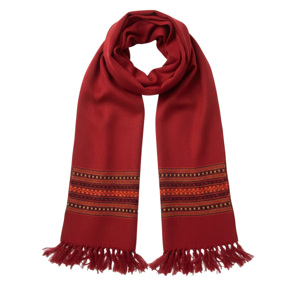 Pashmina Artesanal em Lã de Merino Vermelha