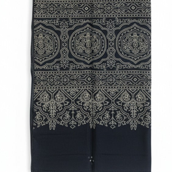 Pashmina Artesanal em Seda Estampada – Azul Profundo