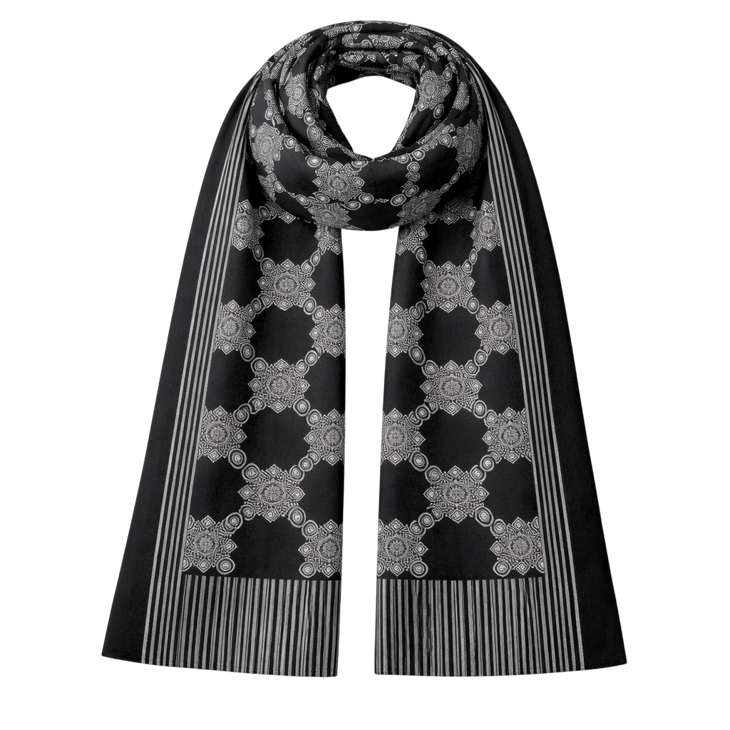 Pashmina Artesanal em Seda Natural – Preto & Branco
