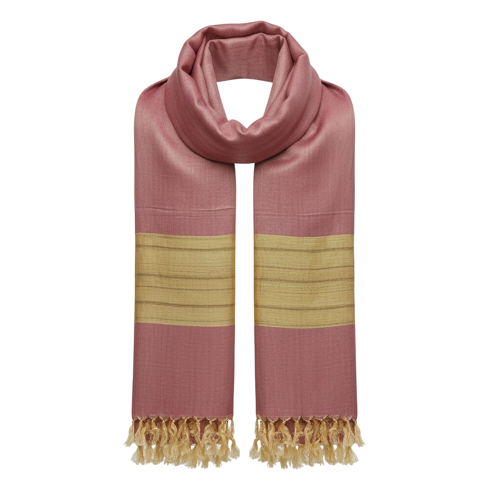 Pashmina Artesanal em Seda de Bananeira Rosa e Dourado