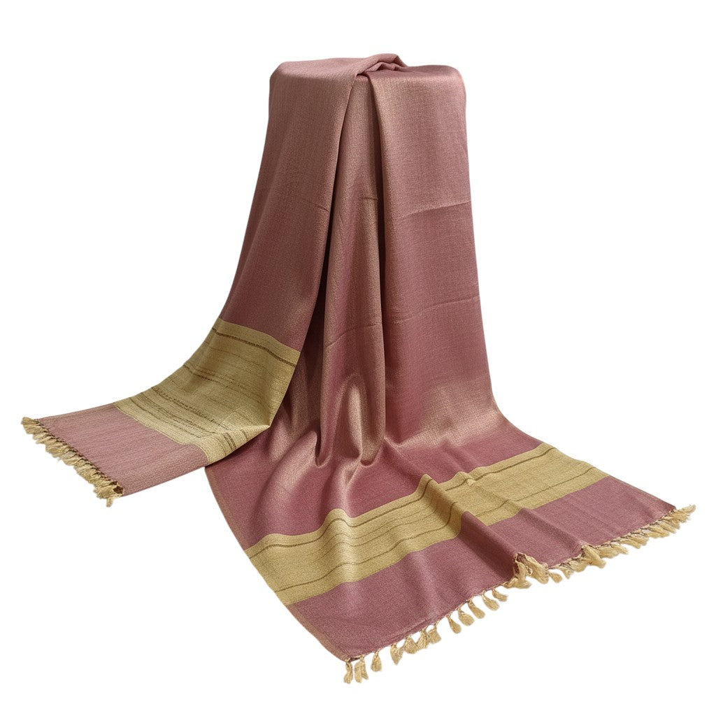 Pashmina Artesanal em Seda de Bananeira Rosa e Dourado