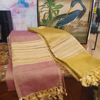 Pashmina Artesanal em Seda de Bananeira Rosa e Dourado