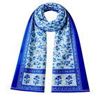 Pashmina de Seda Artesanal Azul – Estampagem Tradicional Indiana