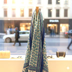 Pashmina de Seda Artesanal Azul – Estampagem Tradicional Indiana