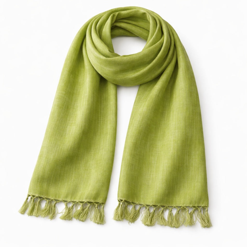 Pashmina em Seda Artesanal Verde Lima | Feita à Mão na Índia