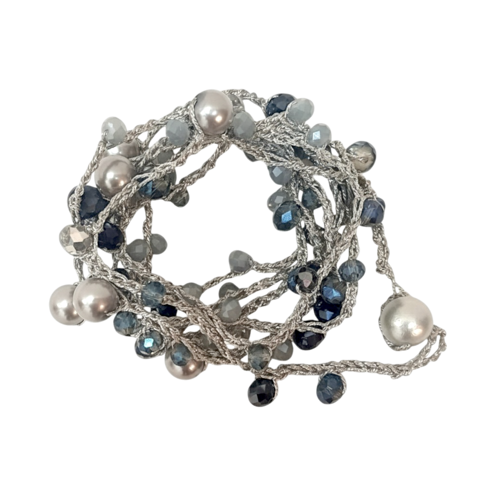 Pulseira/Colar Mil Voltas Prata & Azul