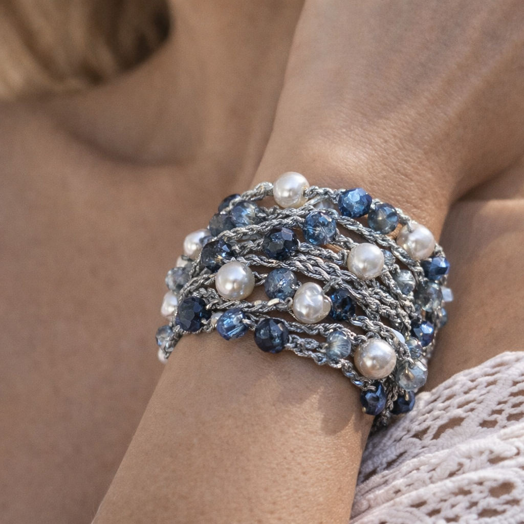 Pulseira/Colar Mil Voltas Prata & Azul