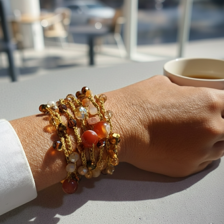 Pulseira/Colar Mil Voltas com Cristais e Pedras