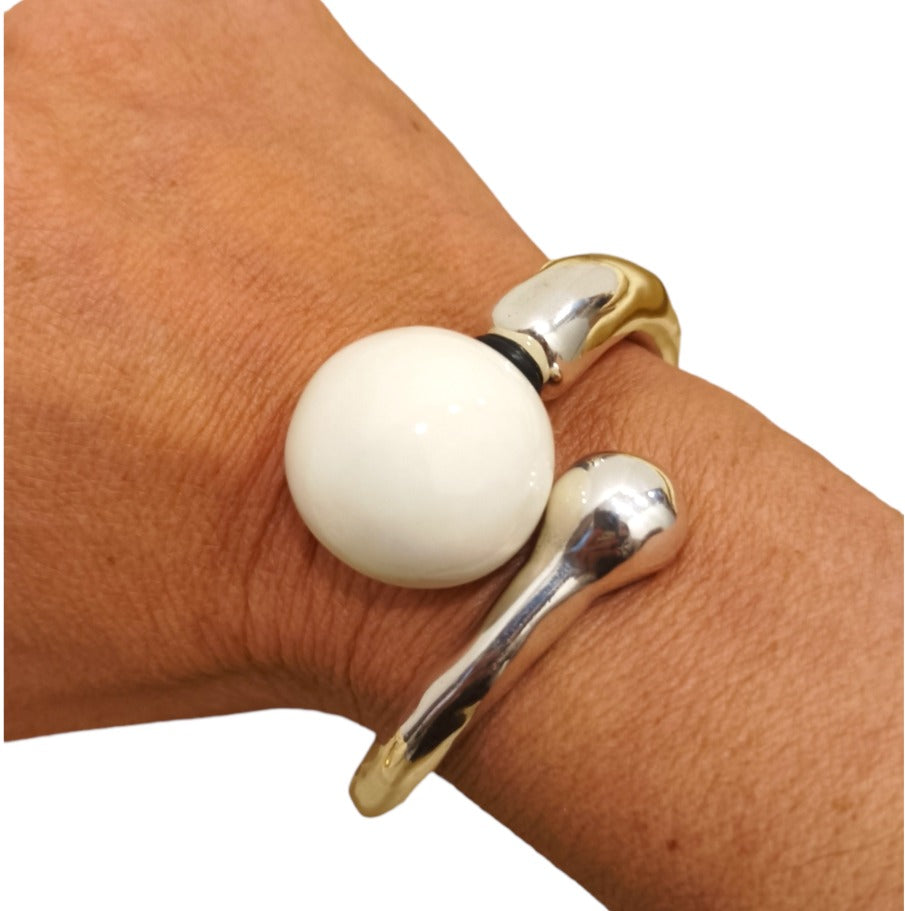 Pulseira Prateada com Bola Intercambiável em Cerâmica – Zamac com Banho de Prata