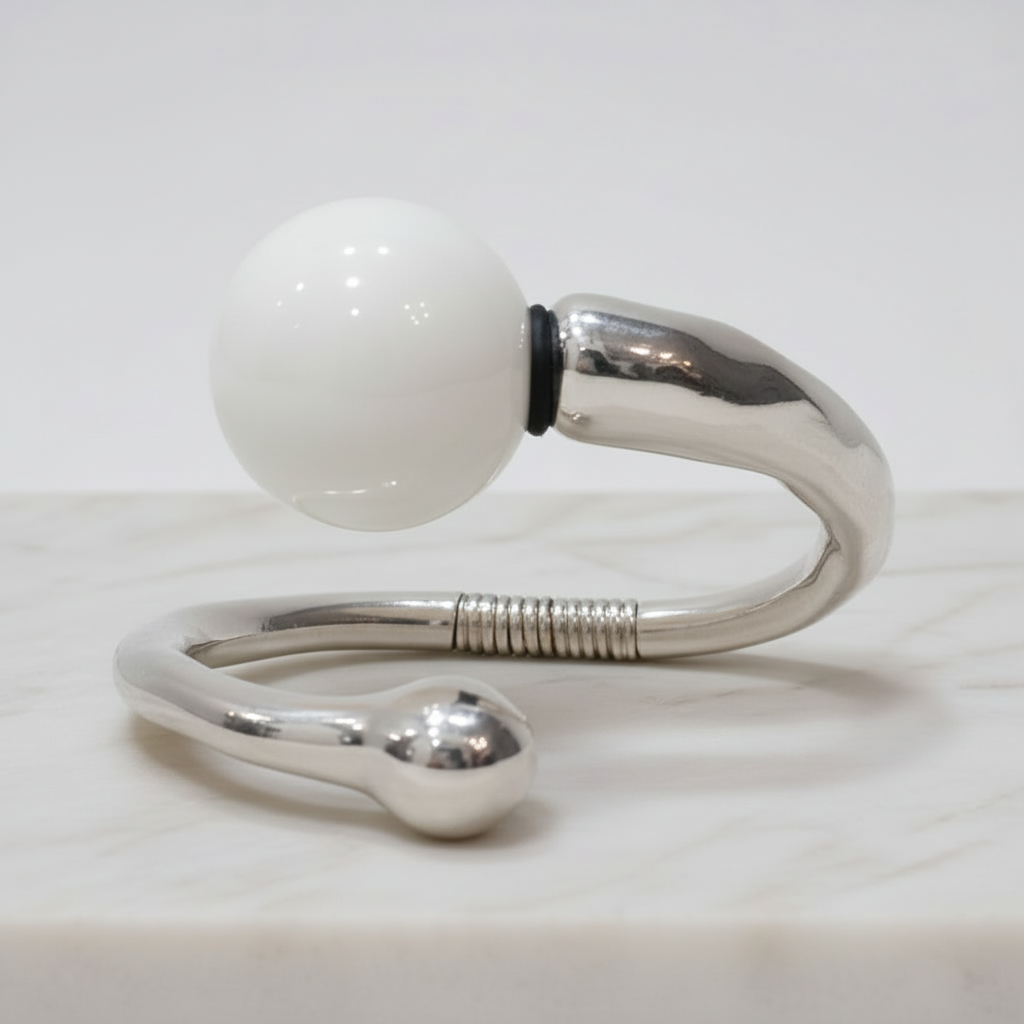 Pulseira Prateada com Bola Intercambiável em Cerâmica – Zamac com Banho de Prata