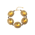 Pulseira artesanal Iluztro dourada com cristais âmbar – missangas bordadas à mão