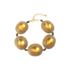 Pulseira artesanal Iluztro dourada com cristais âmbar – missangas bordadas à mão