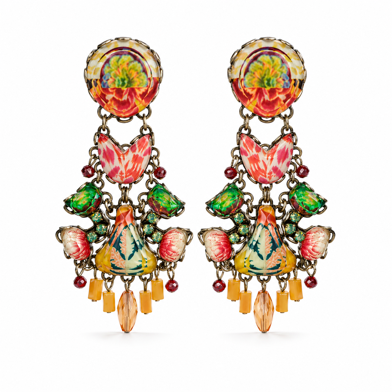 Pendientes Colgantes Ayala Bar con Cristales Verde Coral y Plateado