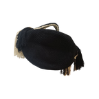 Saco Colombiano Artesanal Bucket Saci Yahoo | Bolsa Wayuu Preta e Bege com Franjas | Mala Boho Chic Mulher