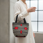 Saco Colombiano Artesanal Wapo – Mala Feminina Preta, Bege e Vermelha com Design Étnico