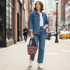 Saco Colombiano Artesanal Wapo – Mala Feminina Preta, Bege e Vermelha com Design Étnico