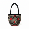 Saco Colombiano Artesanal Wapo – Mala Feminina Preta, Bege e Vermelha com Design Étnico