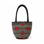 Saco Colombiano Artesanal Wapo – Mala Feminina Preta, Bege e Vermelha com Design Étnico