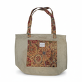 Saco de Ráfia DelaMur – Mala Tote Bege com Bolso Frontal Estampado