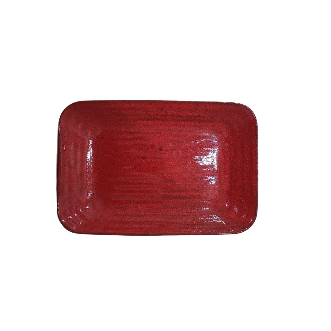 Travessa «Chama» em cerâmica vidrada vermelha