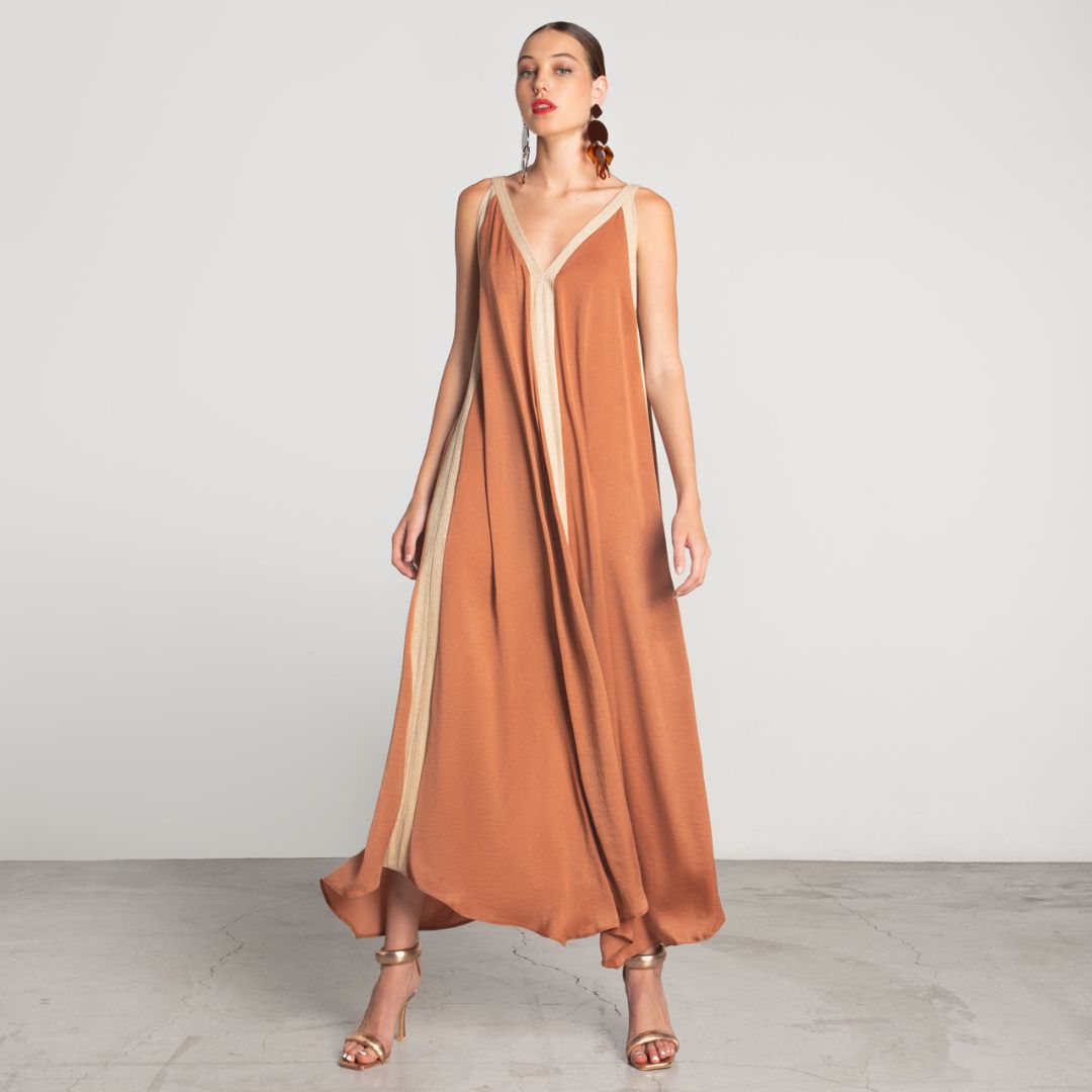 Vestido comprido Moutaki com decote em V- Várias cores