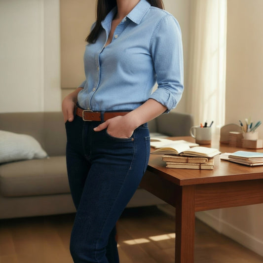 Cinto em Pele Natural com Fivela Prateada