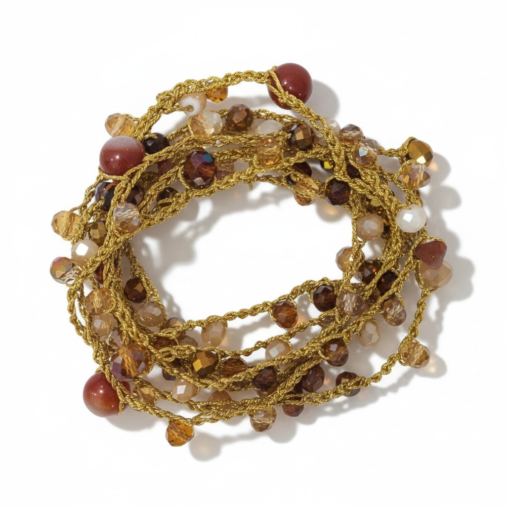 Pulseira/Colar Mil Voltas com Cristais e Pedras