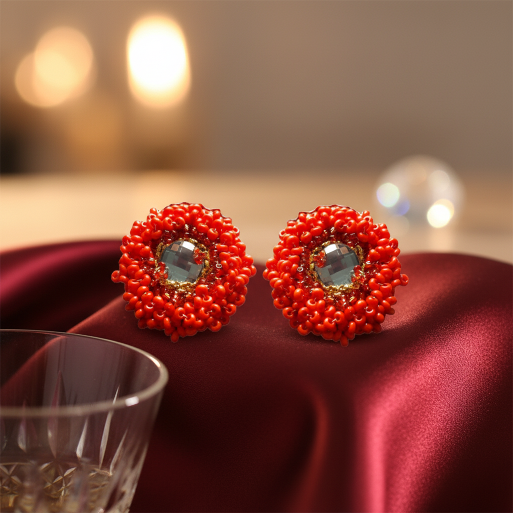 Imagem lifestyle - Brincos de festa vermelhos com cristal