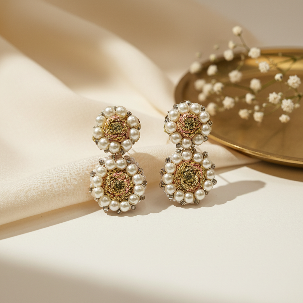 Imagem lifestyle - Brincos Rosalie-branco ambiente elegante