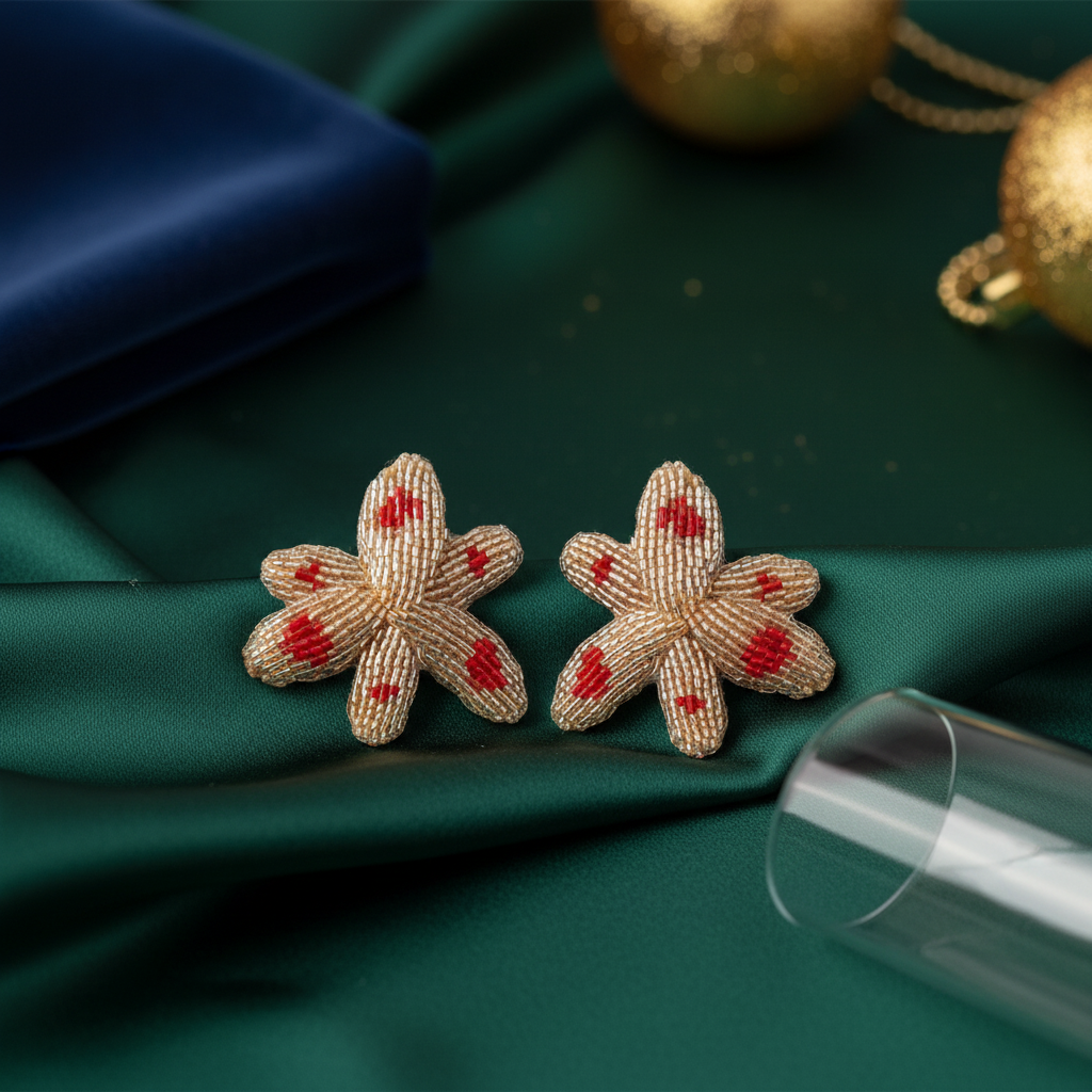 Imagem lifestyle - Brincos Star Flower com fundo colorido