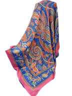 Lenço Latido em viscose dupla face paisley azul e rosa