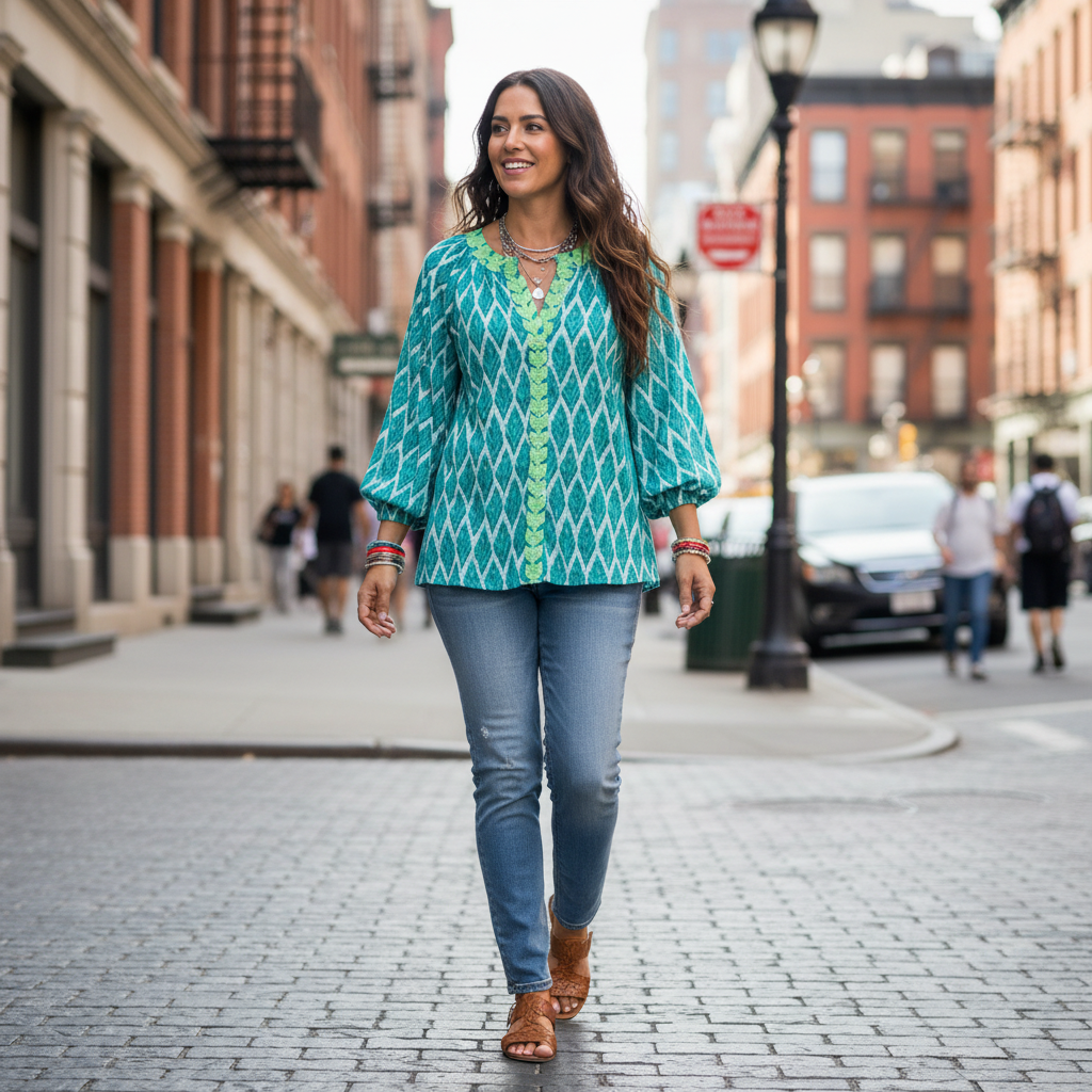 UGC - Blusa Ikat Turquesa Urbano